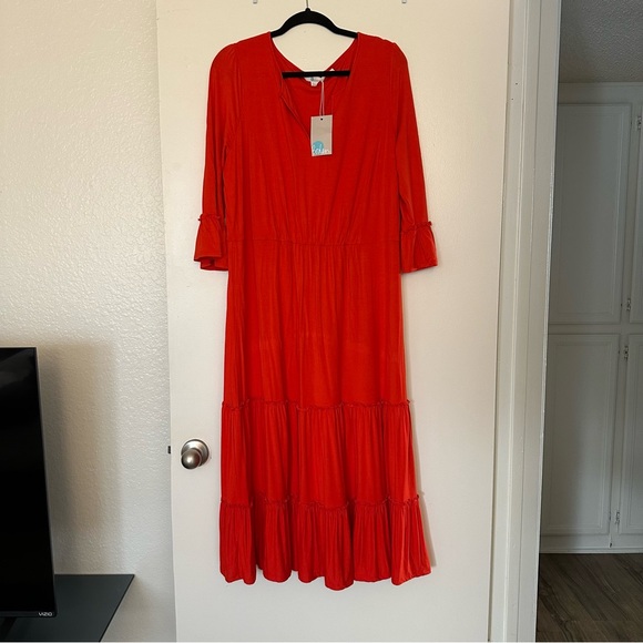 NWT Boden Jordana Jersey Midi Tiered Ruffle Half Sleeve V Neck Dress - Picture 3 of 6
